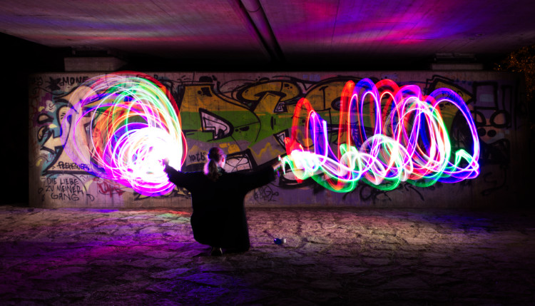 Colorful light reflections on the floor and ceiling - picture title ‘The love for my gang.