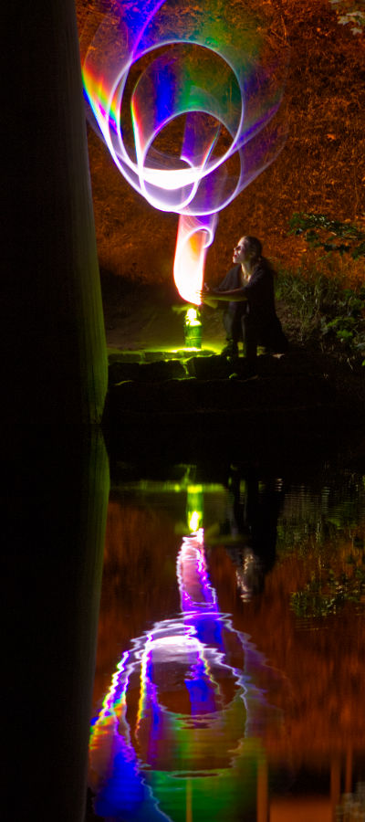 Reflection in the water. Image title: Letting the lightpainting ghost out of the bottle